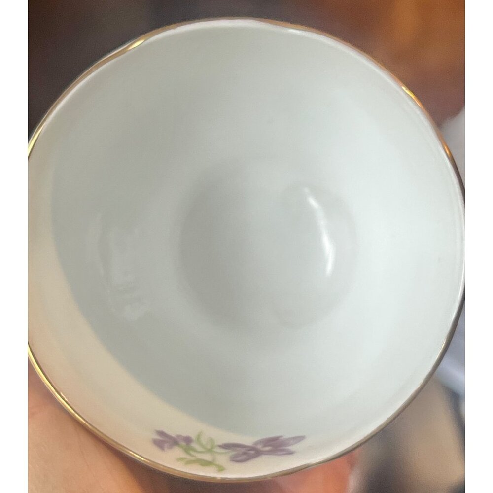 Tuscan Bone China England Teacup & Saucer Set With Violet Floral Design Gold Tri - Picture 5 of 13